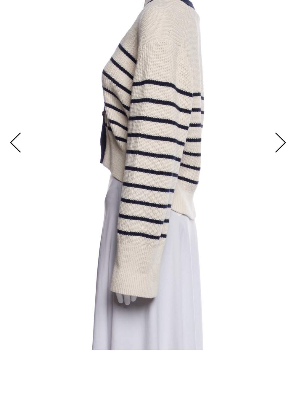 Cordelia Reformation Cream and Navy Striped Cropped V-Neck Cardigan - Picture 2 of 4